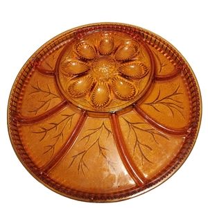 Vintage Indiana Amber Colored Deviled Egg and Snack Dish